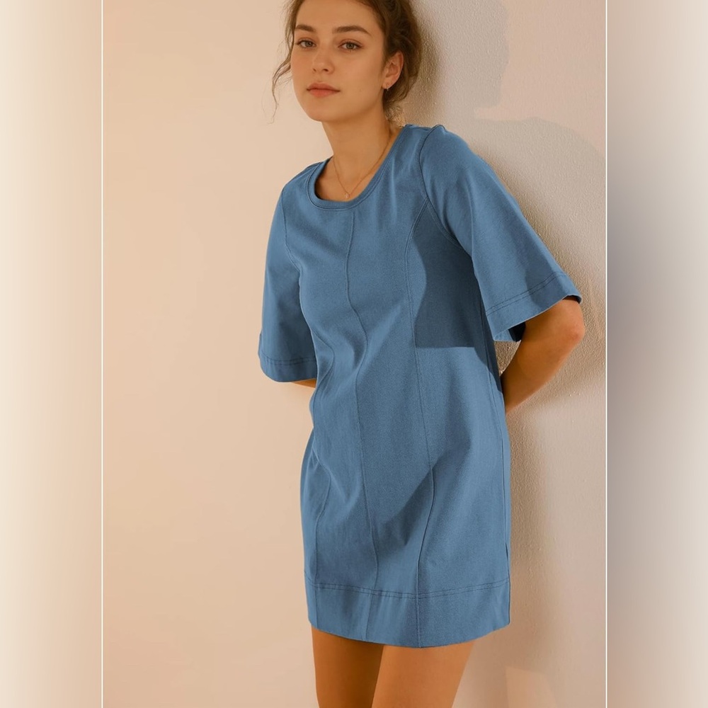 Hixiaohe Casual Dresses for Women Short Sleeve Mini T Shirt Dress3